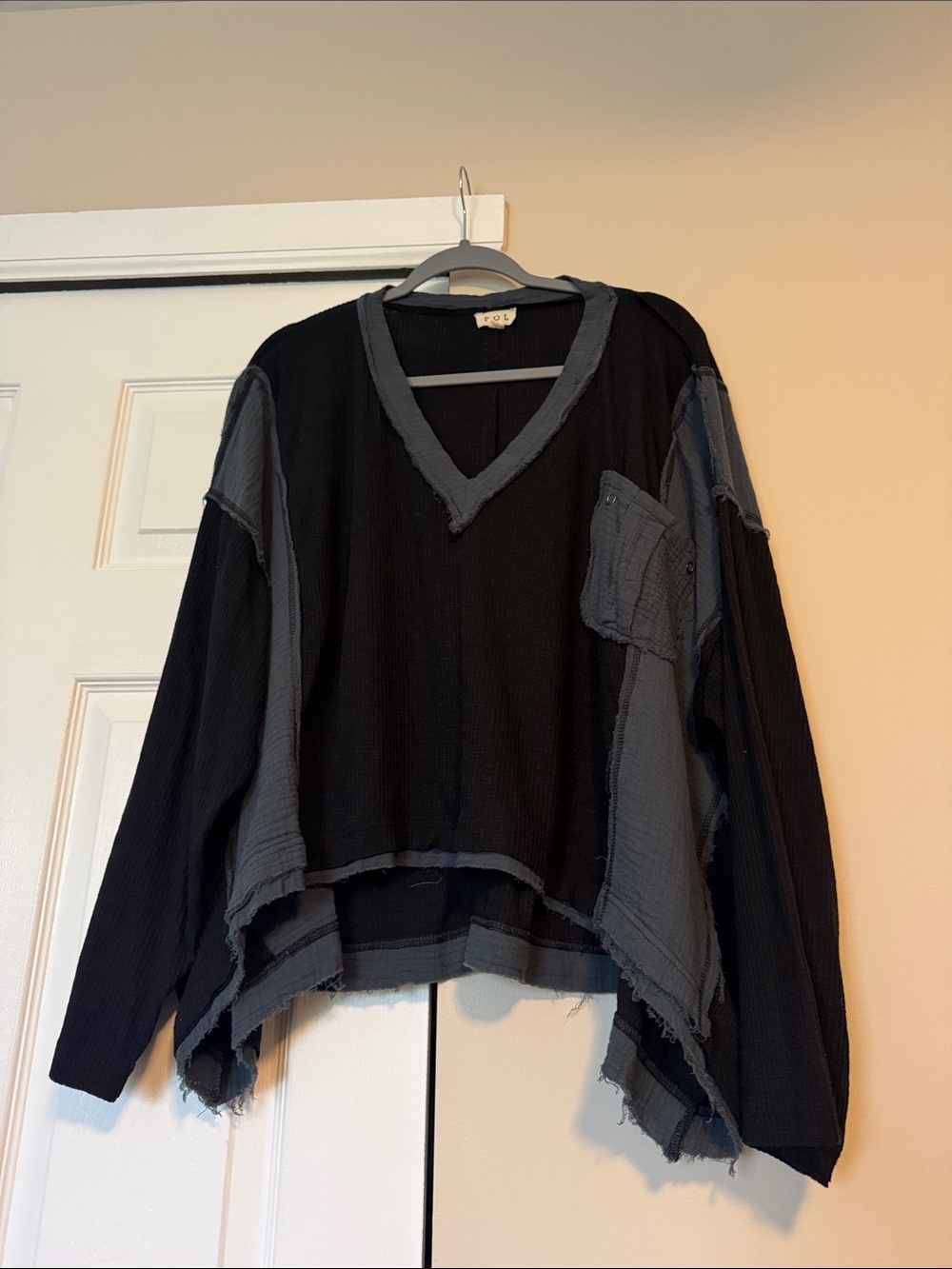 POL Black and Gray V-Neck Top